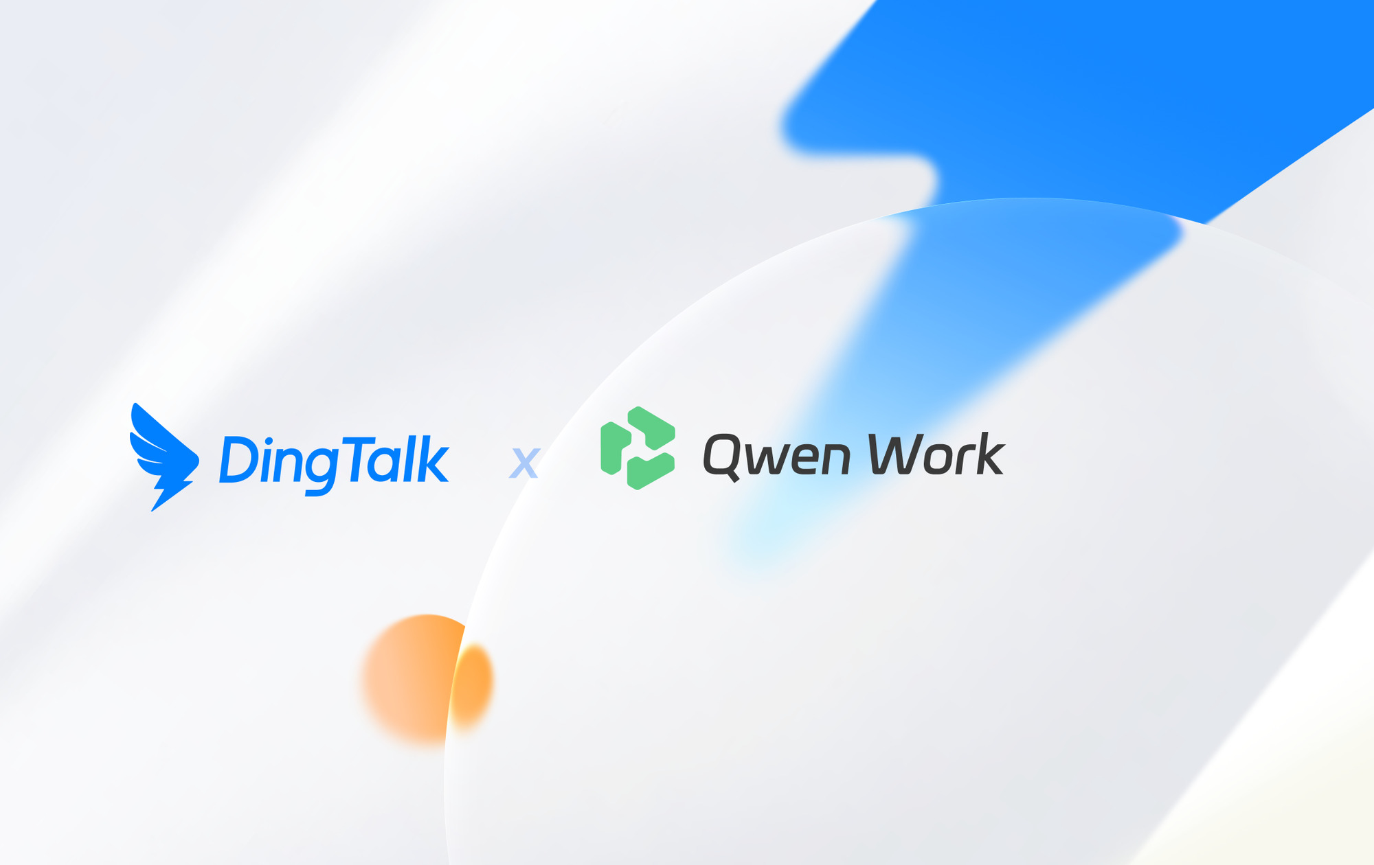 Drive Migration 迁移工具品牌视觉封面，DingTalk × Qwen Work 与蓝色羽翼